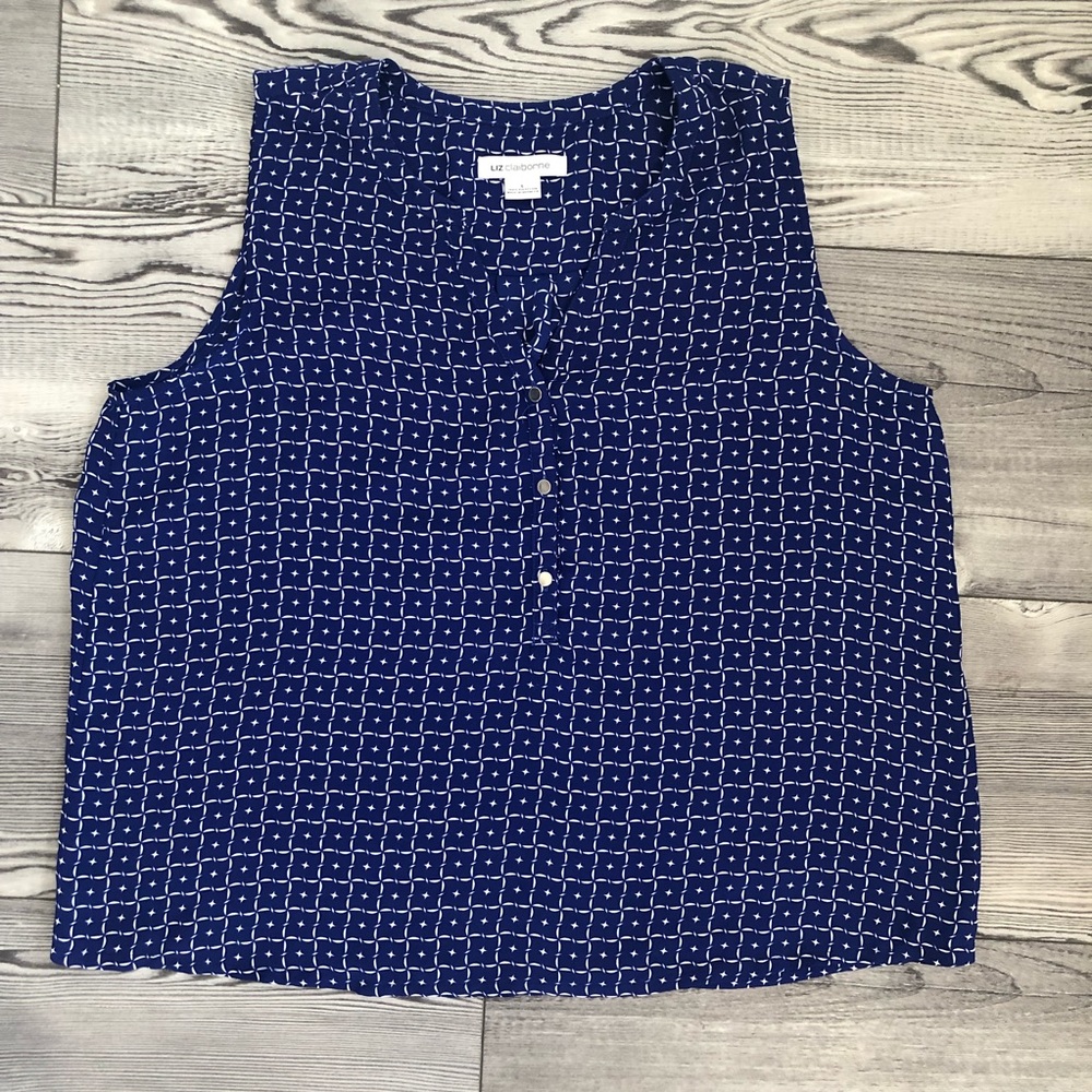 Liz Claiborne Half-Button Blue Sleeveless Top